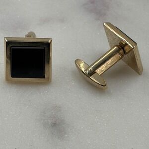 Foster Vintage Mens Square‎ Gold Tone Black Inlay Cufflinks Pat Pend USA